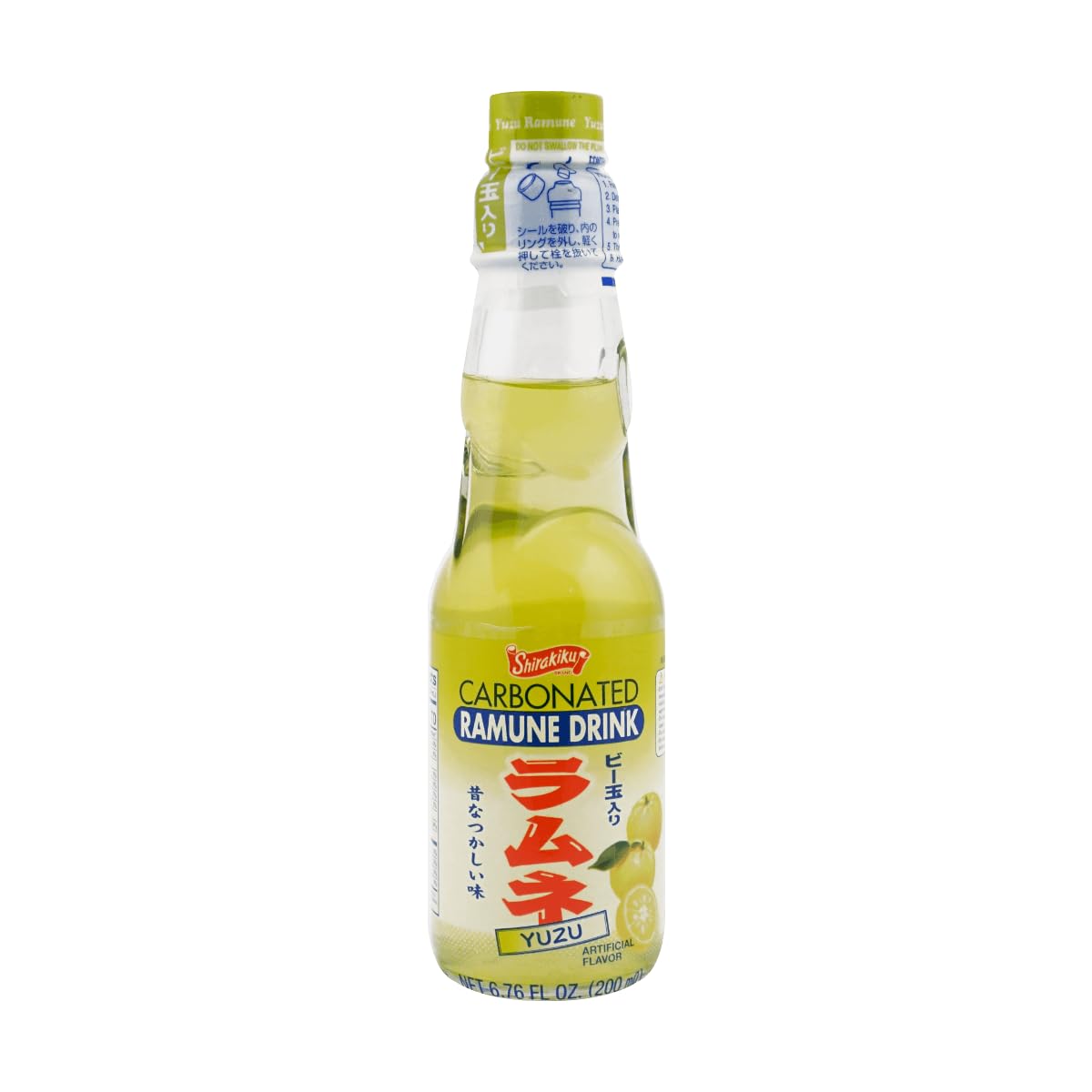 Shirakiku Ramune Drink, Carbonated Marble Soft Drink of Japan 6.76 oz (Yuzu, Pack of 6)