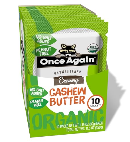 Once Again Organic Cashew Butter Packets - Individual Nut Butter Packets - No Sugar or Salt Added Snack Pouches - Single Serve Squeeze Packs - Vegan