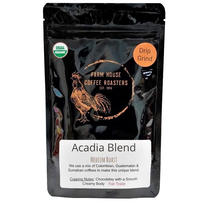Farm House Coffee Roasters - 4oz, Acadia Blend, Medium Roast, Certified Organic, Small Batch, Made in Maine, 4 ounce
