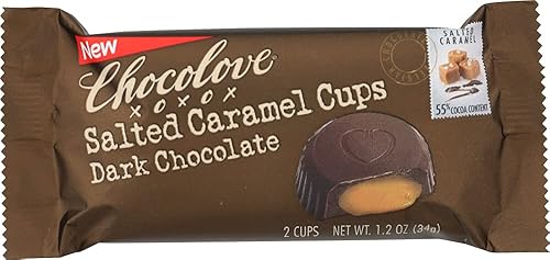 CHOCOLOVE XOXOX, CUP, SLTD CARML, DK CHOC, 2C, Pack of 12, Size 1.2 OZ - No Artificial Ingredients Kosher
