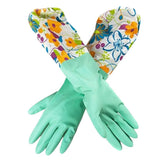 Home & Style 3 Pair Decorative Boutique Latex Cleaning Dishwashing Gloves With Fancy Cuff with Flock Lining