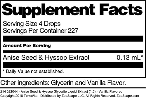 Anise Seed & Hyssop Glycerite Liquid Extract (1:5) - Vanilla Flavored (1 oz, ZIN: 522044) - 3 Pack