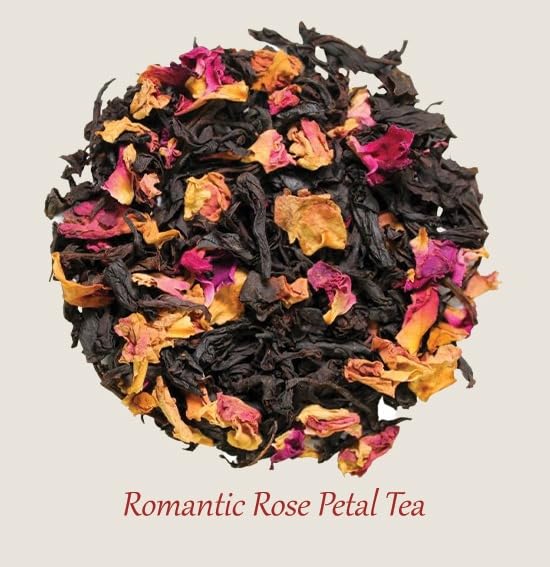 Blossom & Brew Romantic Rose Petal Tea (1.76oz) - Caffeinated Loose Leaf Black Tea with Dried Red Rose Petals - Floral Infusion for Hot or Iced Brew