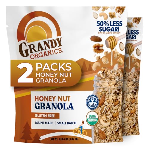 Grandy Organics Honey Nut Granola - Certified Organic & Gluten Free Granola - 8g Protein - Non GMO & Kosher - Oats, Honey, Seeds & Nuts - 2 Pack, 2