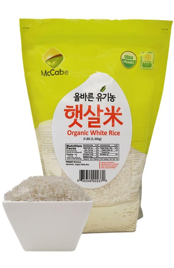 McCabe Organic White Rice - Rich in Fibers & Minerals | USDA Certified Organic and CCOF Certified | Product of USA | 3 Lbs