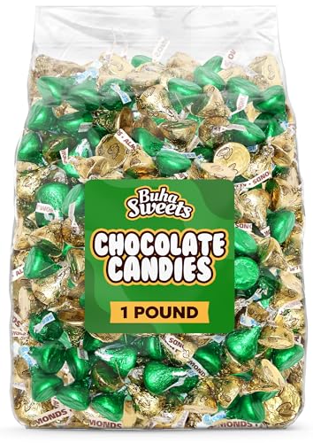 Green & Gold Foil Wrapped Milk Chocolate Candy - 1 Pound St. Patrick’s Day Bulk Chocolate Mix, Gold Almond Chocolates & Green Milk Chocolate For Party
