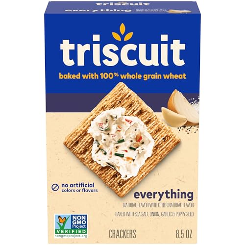 Triscuit Everything Whole Grain Wheat Crackers, Lunch Snacks, Snack Crackers, 8.5 oz