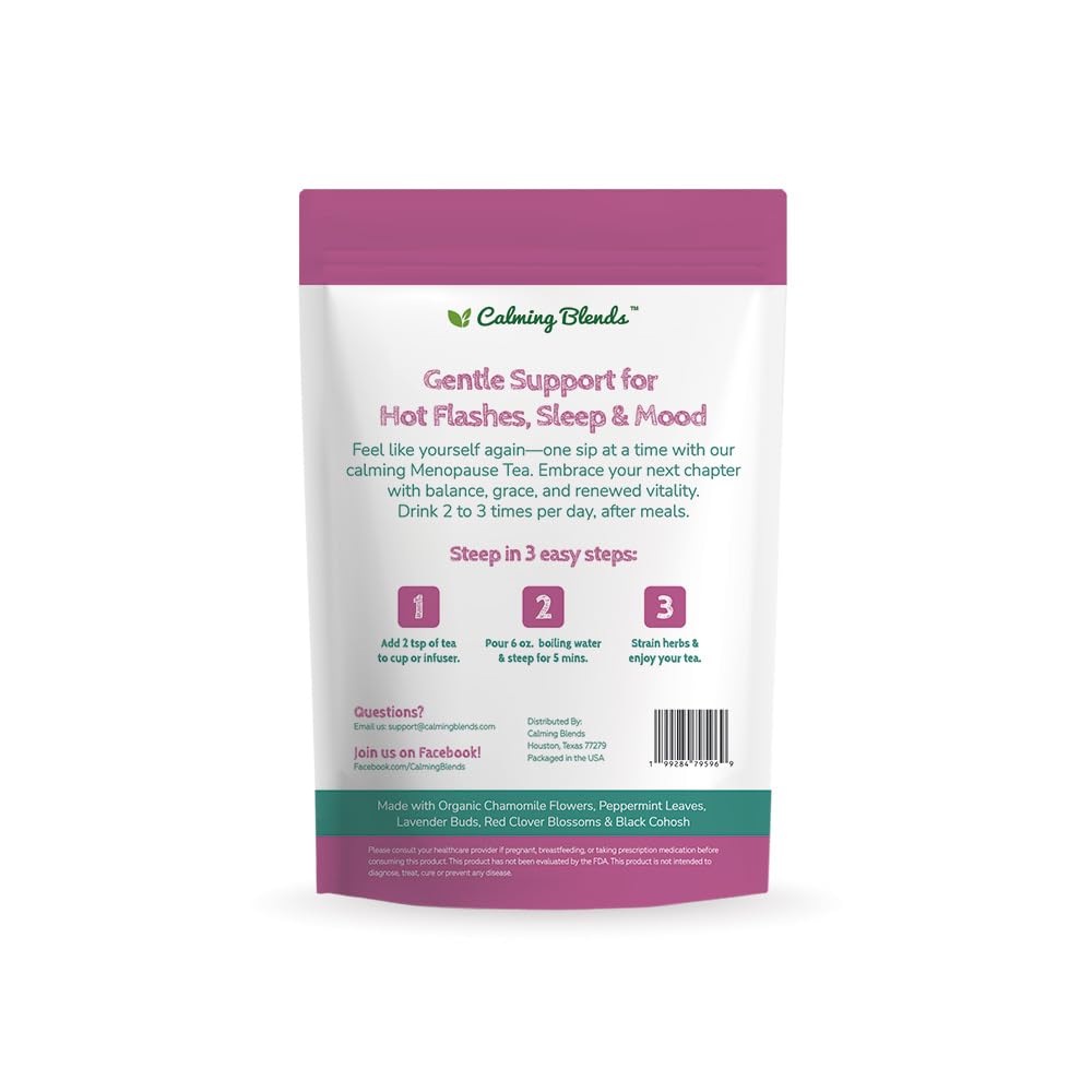 Calming Blends Menopause Tea | Gentle Support for Hot Flashes, Sleep & Mood | 36 Cups | Organic Loose-Leaf Tea