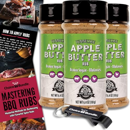 Pit Boss Tennessee Apple Butter Premium BBQ Barbecue Mixed Seasoning Spice & Rub 3 pk Choice Bundle (19.2 oz) + Guide & Keychain Bottle Opener (5