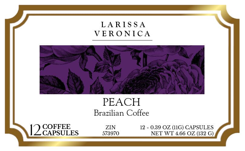 Peach Brazilian Coffee (Single Serve K-Cup Pods) (Gourmet, Naturally Flavored, Whole Coffee Beans) (12 pods, ZIN: 573970)