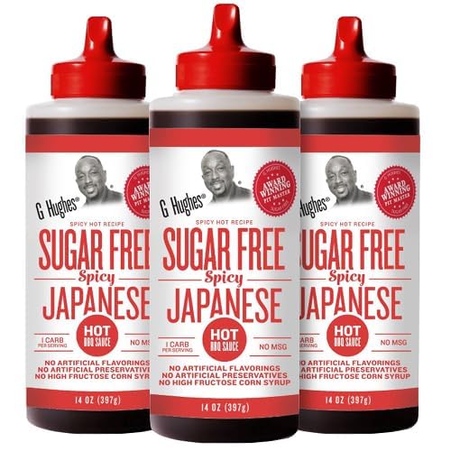 G Hughes Sugar Free Spicy Japanese BBQ Sauce - Gluten Free Hot Japanese Barbecue Sauce, Gourmet Asian Marinade for Fish, Meat, Chicken Wings, Stir Fry
