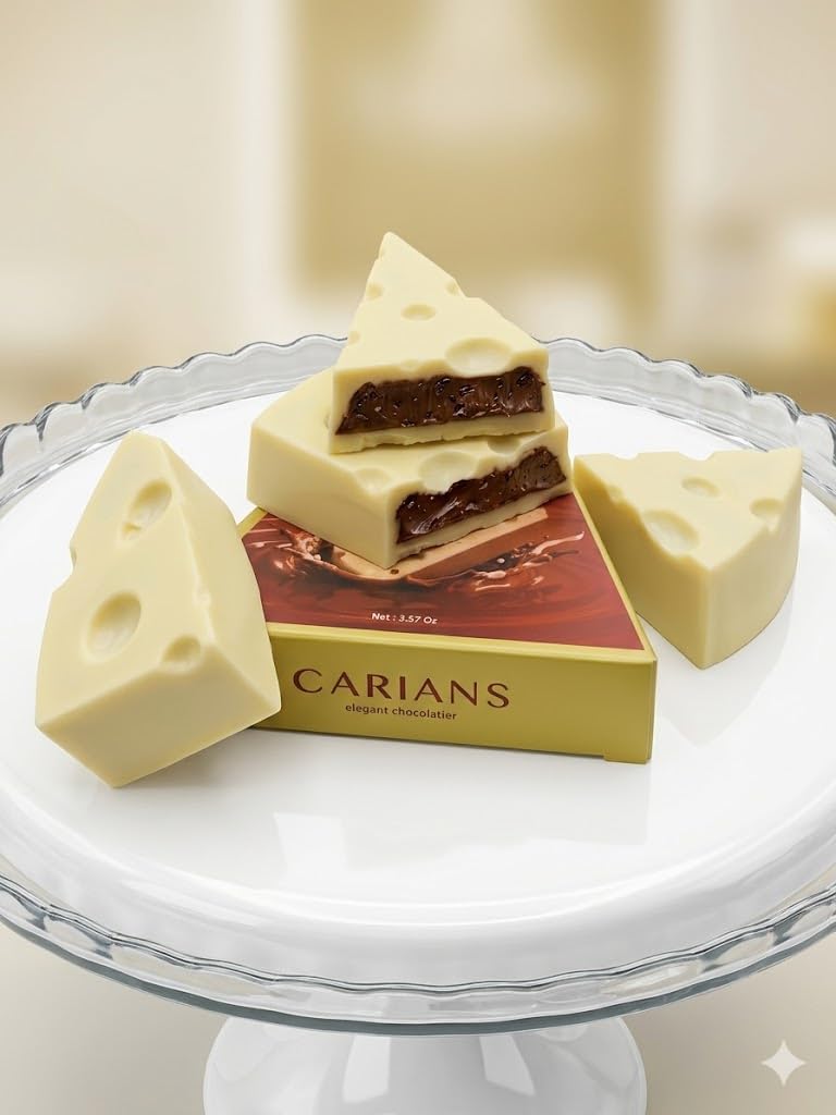 Carians Gourmet Chocolate Cheese Wedge, Premium Milk Chocolate Novelty Dessert, Swiss Cheese Shaped Confectionery, Fun Holiday and Party Gift, Unique