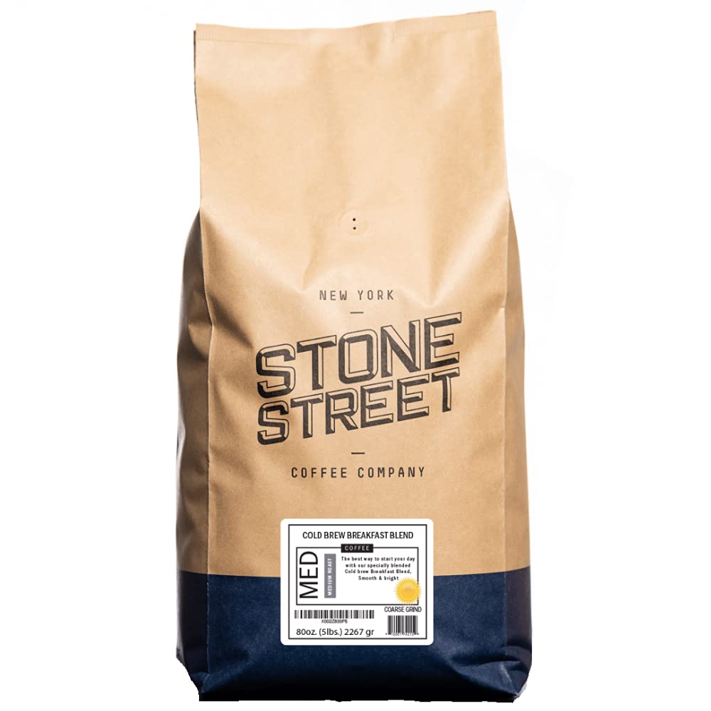Stone Street Cold Brew Coffee, Low Acid, 100% Arabica, Gourmet Coffee - Breakfast Blend, Medium Roast, Coarse Ground, 5 LB