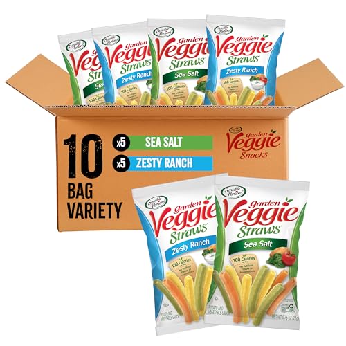 Sensible Portions Veggie Straws Multi-Pack, Sea Salt and Zesty Ranch Flavor, Gluten-Free Chips, Individual Snacks, 0.75 Ounce Bag, 10-Pack