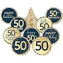 DISTINCTIVS Navy Blue and Gold Foil 50th Birthday Kiss Stickers - 180 Count - Real Gold Foil - 50th Birthday Party Favors for Men and Women