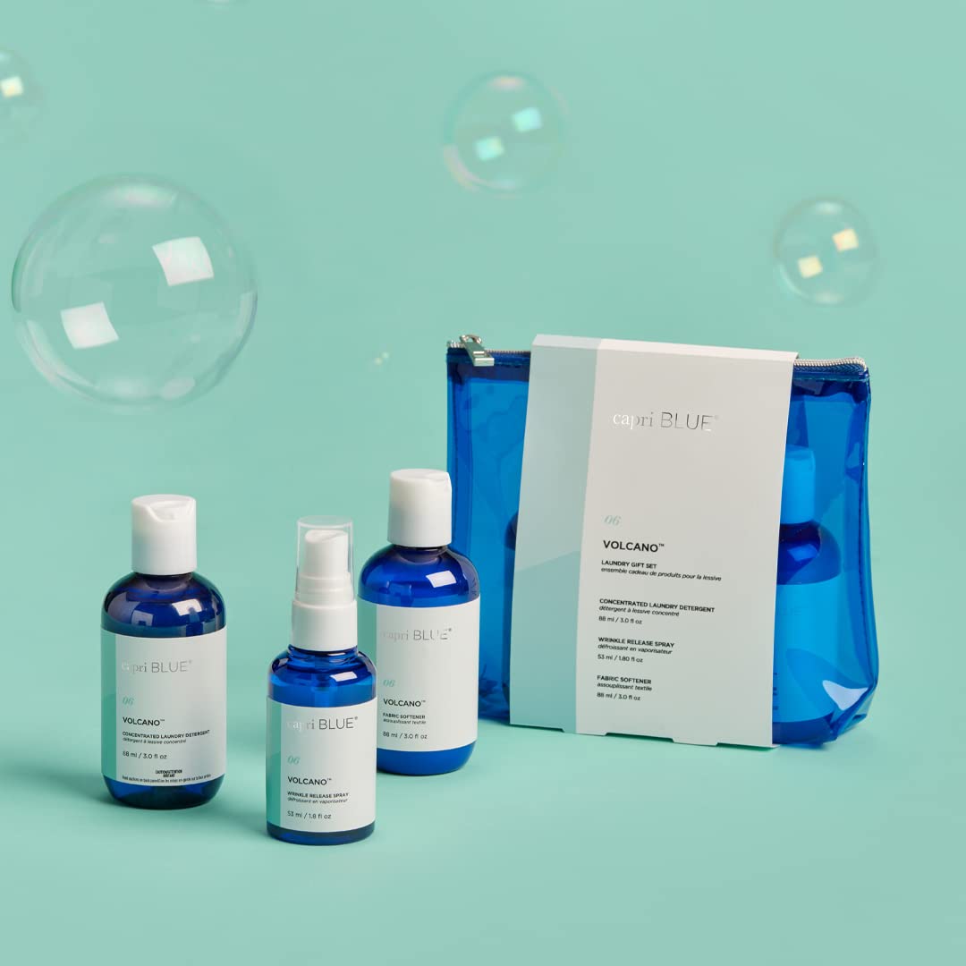 Capri Blue Volcano Laundry Gift Set - Includes Non-Toxic Laundry Detergent, Fabric Softener Liquid, and Wrinkle Release Spray - Vegan & Cruelty Free