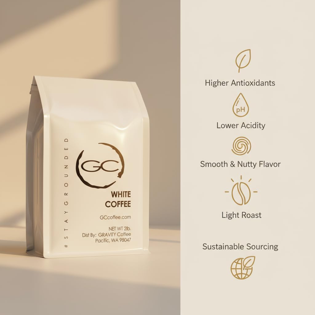 Gravity Coffee 12oz Signature White Coffee, Bag of Ground White Coffee, Nutty & Earthy Flavors, Subtle and Smooth Flavor