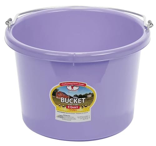 Little Giant® Plastic Animal Feed Bucket | Round Plastic Feed Bucket with Metal Handle | Made in USA | 8 Quarts | Lavender