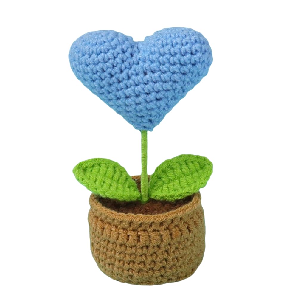 Weaving mini love potted plants, mini knitted potted plants, finished office decorations (blue)