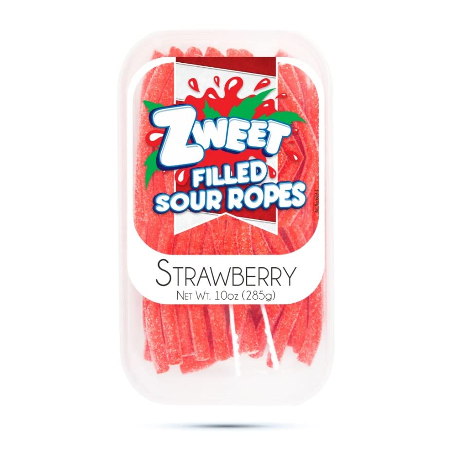 Zweet Filled Sour Strawberry Ropes - 10 oz. Tub