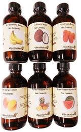 OliveNation Set of 6 Tropical Extracts for Baking - Banana, Mango, Pineapple, Peach, Coconut, Watermelon - Set of 6 x 4 oz bottles