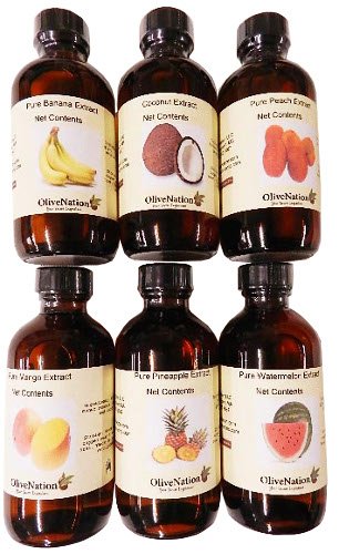 OliveNation Set of 6 Tropical Extracts for Baking - Banana, Mango, Pineapple, Peach, Coconut, Watermelon - Set of 6 x 4 oz bottles