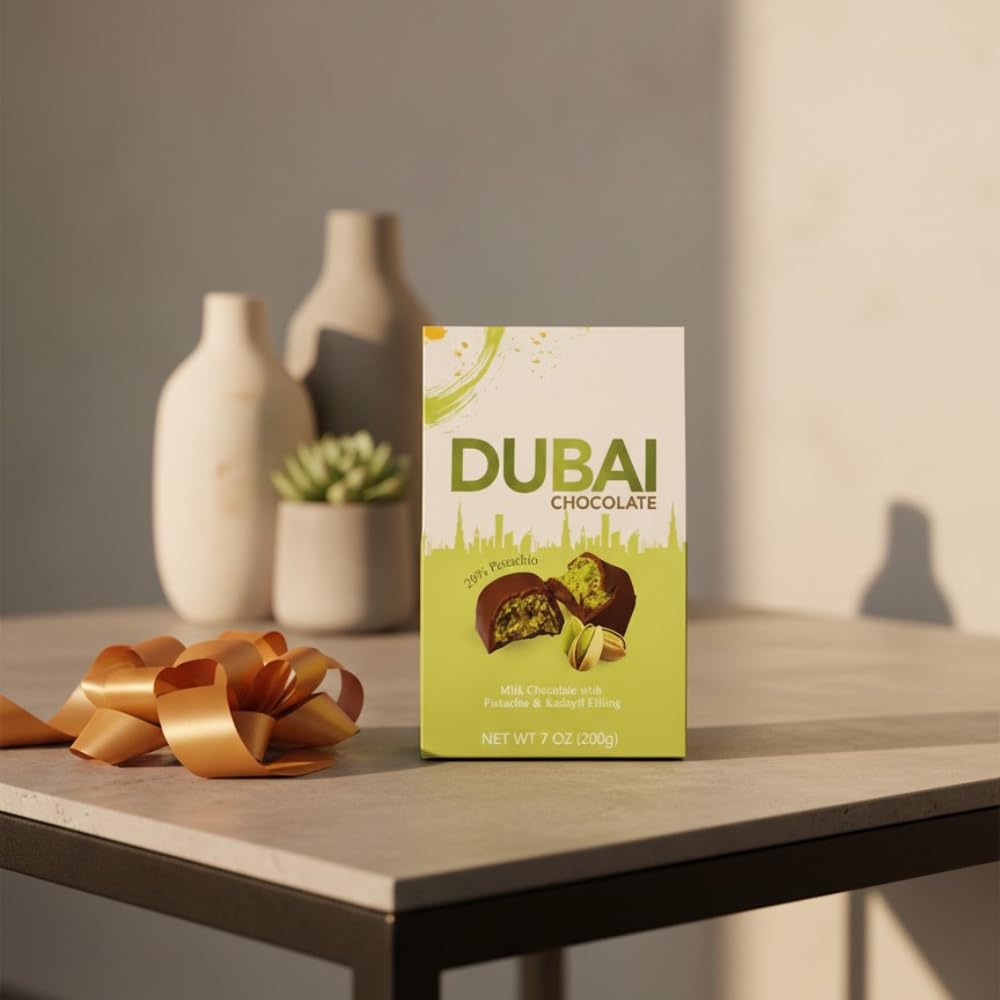 Bind Authentic Dubai Chocolate Bites - Premium Milk Chocolate with 20% Pistachio & Crispy Kadayif Kunafa Filling - Gourmet Middle Eastern Treat, 7 oz