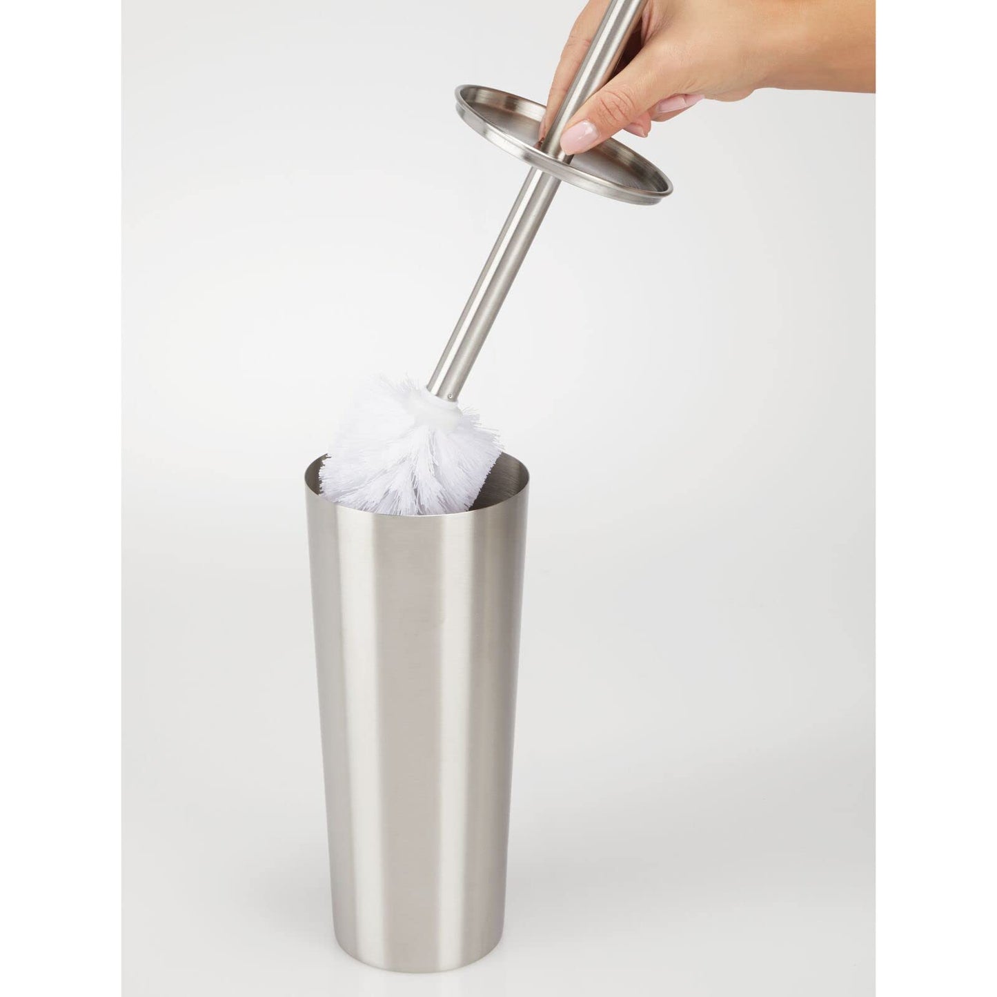 mDesign Slim Metal Toilet Brush Set - Modern Freestanding Holder for Bathroom - Practical With Rust-Resistant Finish - Silver