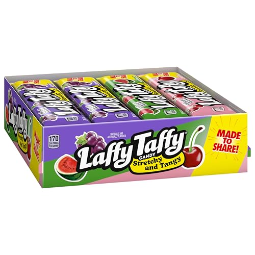 Laffy Taffy Stretchy & Tangy Variety Candy Box, Grape, Watermelon, and Cherry Flavors, 1.5 Ounce Bars (Pack of 24)