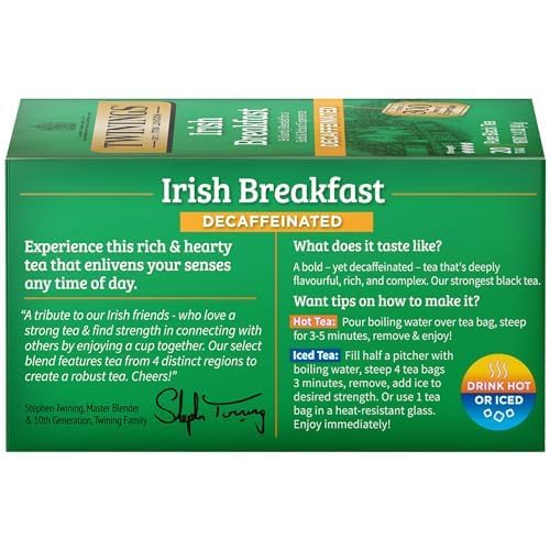 Twinings Tea Breakfast Tea - Irish Decaf - Case of 6-20 Bags