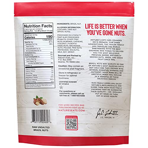 Nature’s Eats Raw Brazil Nuts - Whole Unsalted Superfood Snack from Brazil - Heart Healthy, Keto, Vegan - High in Selenium and Protein - Perfect