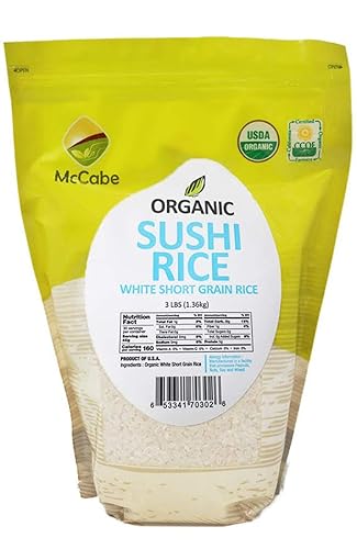 McCabe Organic Short Grain White Sushi Rice - Sticky White Rice | Rich in Fibers and Minerals | USDA and CCOF Certified Organic | Product of USA | 3Lbs