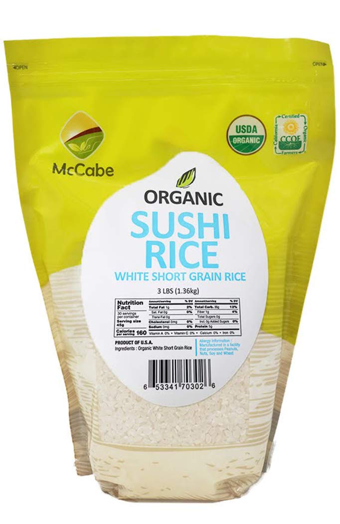 McCabe Organic Short Grain White Sushi Rice - Sticky White Rice | Rich in Fibers and Minerals | USDA and CCOF Certified Organic | Product of USA | 3Lbs