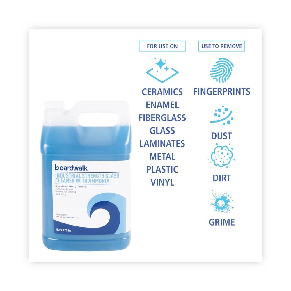 Boardwalk BWK3714AEA Industrial Strength Glass Cleaner with Ammonia, 1 Gal Bottle