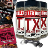 Killer Hogs TX Brisket Rub - Texas Style Premium BBQ Seasoning 3 pk (33 oz) + Barbecue Masters & Bottle Opener (5 Items)!