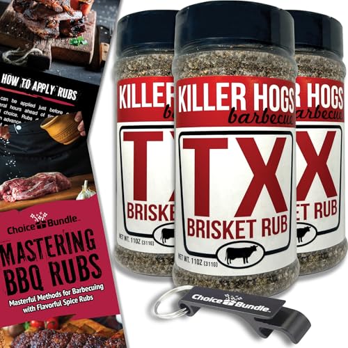Killer Hogs TX Brisket Rub - Texas Style Premium BBQ Seasoning 3 pk (33 oz) + Barbecue Masters & Bottle Opener (5 Items)!