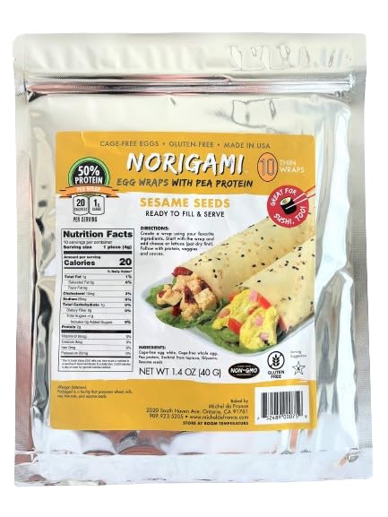 Norigami Egg Wraps Pea Protein - High Protein,Low Carb,Vegetarian Thin Healthy Wrap for Sandwiches-Ready To Fill And Serve-Certified Kosher,Non