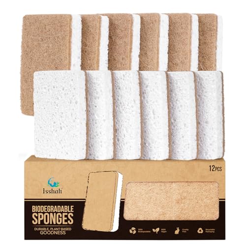 Isshah Plant-Based Kitchen Sponges - FSC Certified and PETA Approved, Natural, Eco-Friendly, Biodegradable Sisal Hemp Sponges for Dishes, Cleaning