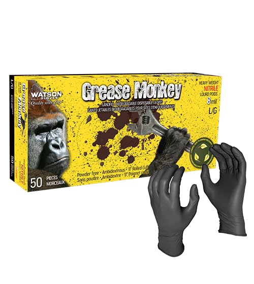 50 Pack Men's Extra Large Black Grease Monkey Nitrile Disposable Gloves