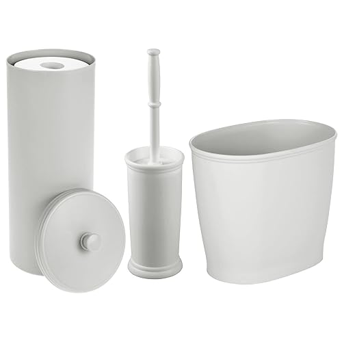 mDesign Plastic Modern Bathroom Storage and Cleaning Accessory Set - Includes Bowl Brush, 3-Roll Toilet Paper Canister, Wastebasket Trash/Garbage Bin