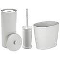 mDesign Plastic Modern Bathroom Storage and Cleaning Accessory Set - Includes Bowl Brush, 3-Roll Toilet Paper Canister, Wastebasket Trash/Garbage Bin
