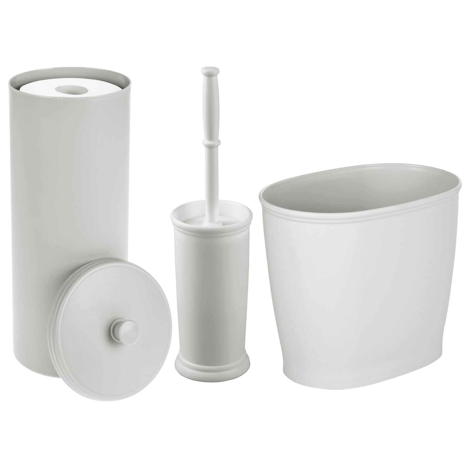 mDesign Plastic Modern Bathroom Storage and Cleaning Accessory Set - Includes Bowl Brush, 3-Roll Toilet Paper Canister, Wastebasket Trash/Garbage Bin