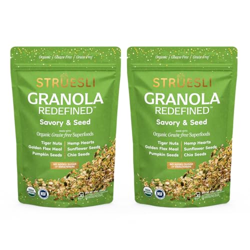 Struesli Savory & Seed Organic Granola, Nut, Grain & Gluten Free, Healthy Snacks with Pumpkin, Sunflower & Chia Seeds, Hemp Hearts, Flax, Tiger Nuts