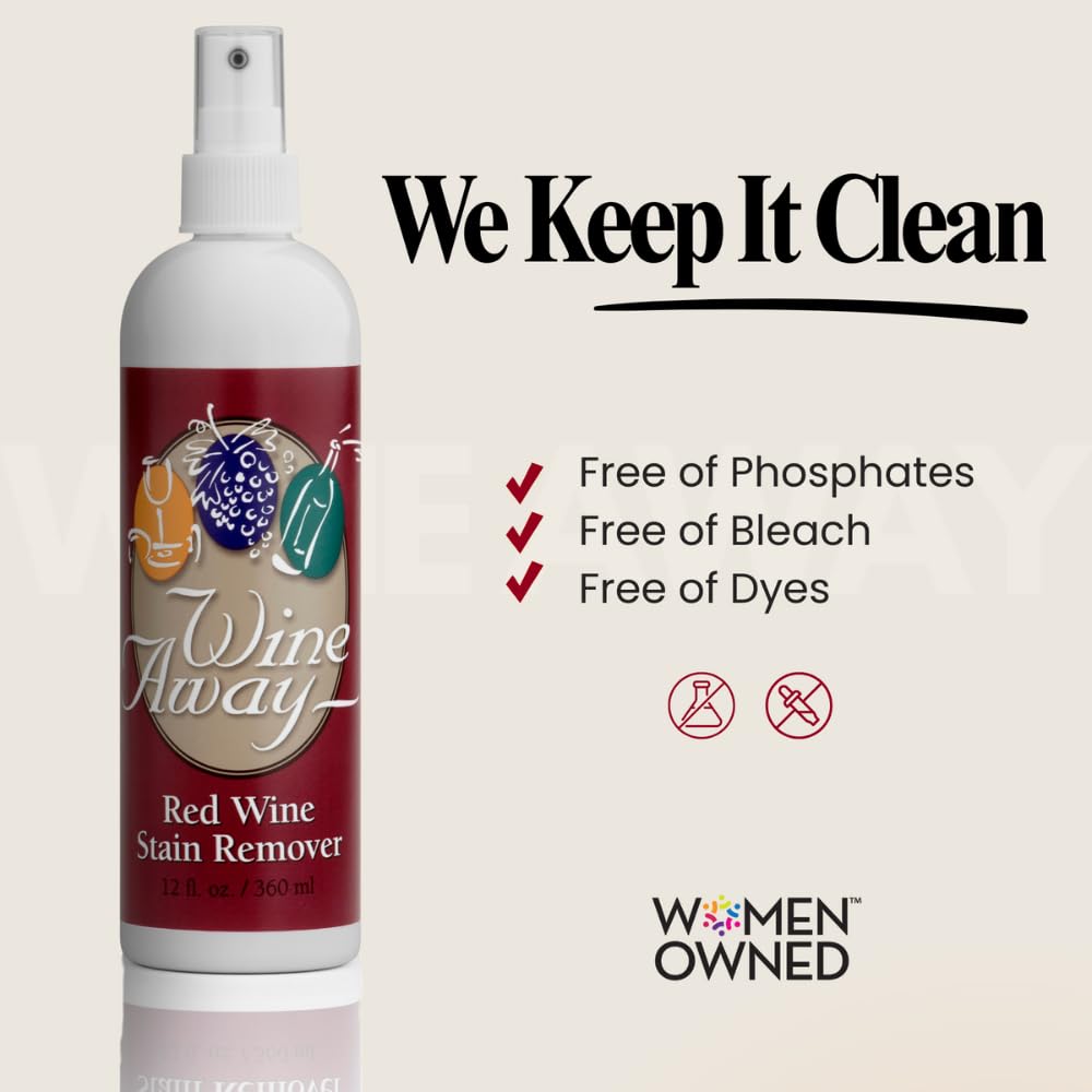 Wine Away Red Wine Stain Remover - Perfect Fabric Upholstery and Carpet Cleaner Spray Solution - Removes Wine Spots - Wine Out - Spray and Wash