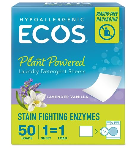 ECOS Laundry Detergent Sheets Vegan, No Plastic Jug, No Mess & Liquid Free - Laundry Sheets in Washer - Hypoallergenic, Plant Powered Laundry