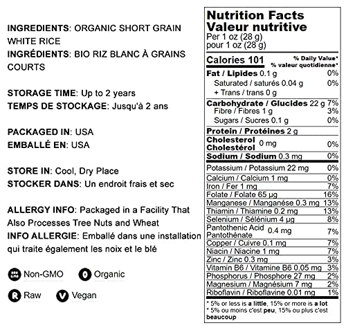 Food to Live Organic Short Grain White Sushi Rice, 1 Pound - Non-GMO Japanese Style Perfectly Sticky Rice, Vegan, Bulk. Easy to Cook. Great as a Side Dish. Perfect for Sushi, Salads, and Desserts