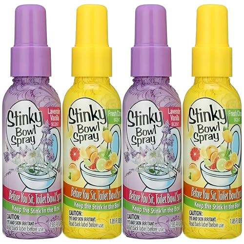 4 Pack of Poo Be Gone Stinky Bowl Toilet Perfume Spray, Lavender Vanilla and Fresh Citrus Scent Air Freshener Toilet Odor Inhibitor 1.85oz Bottles