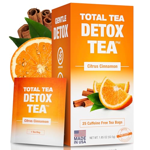 Total Tea SIimming Detox Tea Caffeine Free - 25 Day Detox - Herbal Tea with Chamomile, Hibiscus Tea & Ginger Root for Colon Cleanse - Natural Citrus