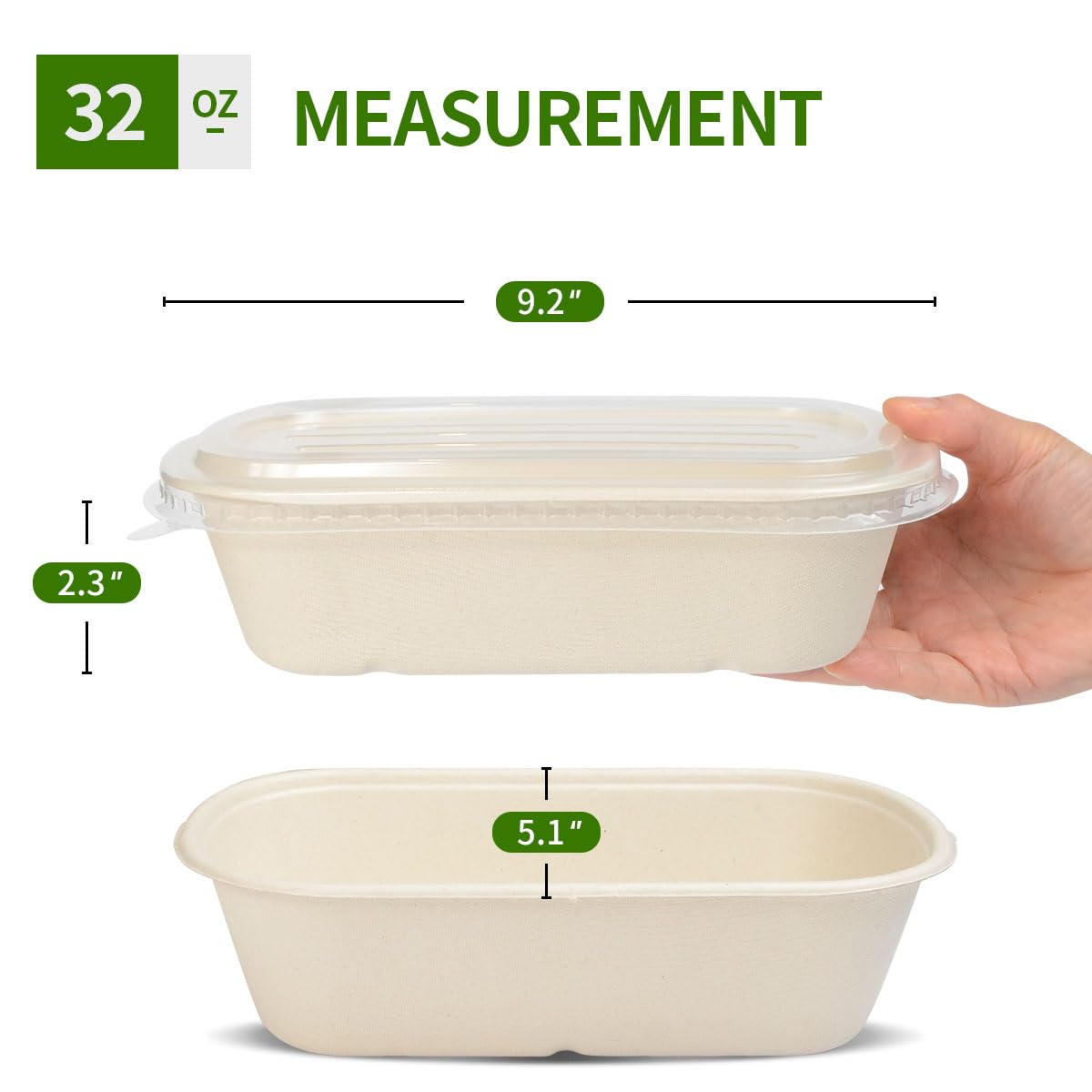 AICHEF 50 Pack 32 oz Disposable Meal Prep Containers Disposable Food Containers with Lids, Paper Togo Containers for Meal Prep, Lunch, Leftover (50