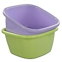 Obston 18 Quart Plastic Dish Pan, Square Washing Basins, Set of 2 (Green, Purple)